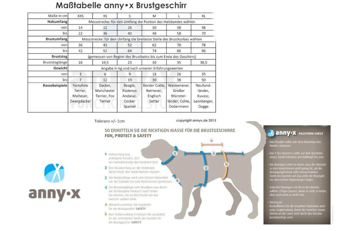 AnnyX Geschirr FUN schwarz/blau - AnnyX-Maßtabelle-Fun