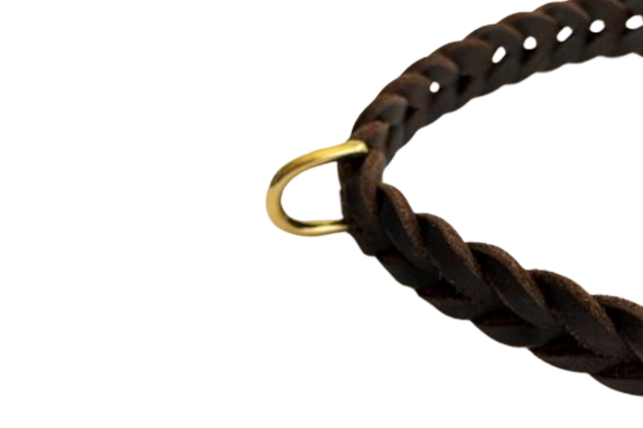 Fettleder Halsband, geflochten, 18mm breit, dunkelbraun - geflochtenes Fettleder-Hunde-Halsband