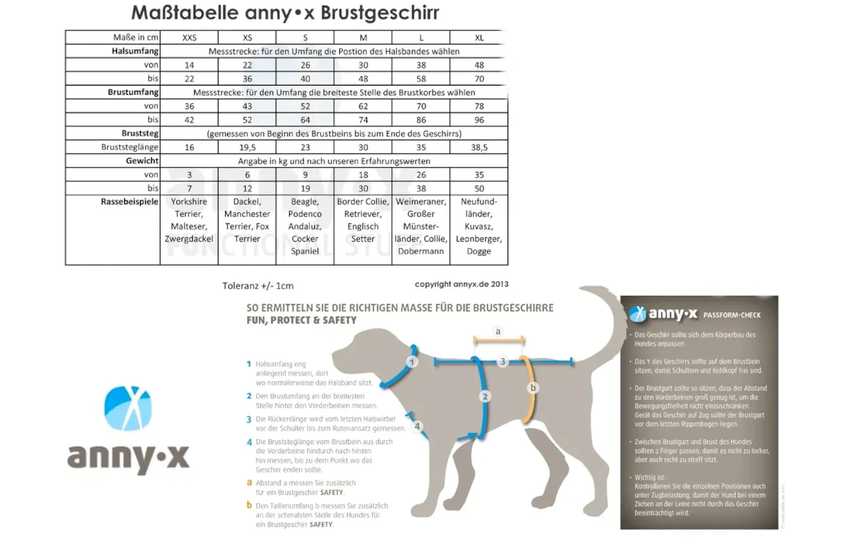 AnnyX Geschirr FUN schwarz/pink - AnnyX-Maßtabelle-Fun