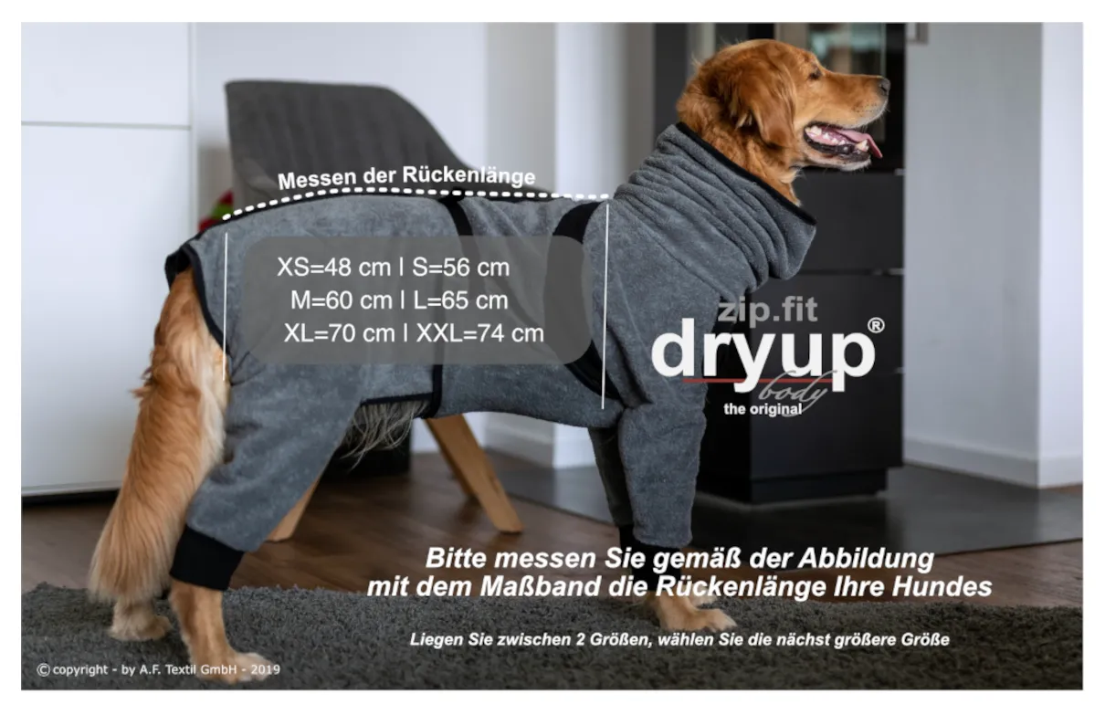 DRYUP BODY zipfit Hundebademantel mit Beinen - BRICK - DRYUP-BODY-zip.fit-masse