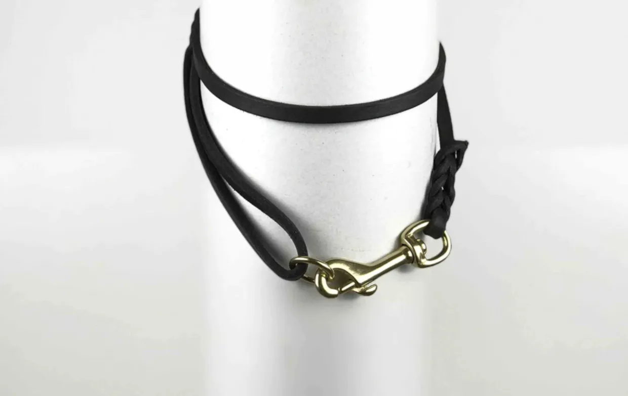Fettlederleine 0,8 m lang / 8mm breit- mit Ring in der Handschlaufe - Fuehrleine-0,8m-8mm-mit Ring