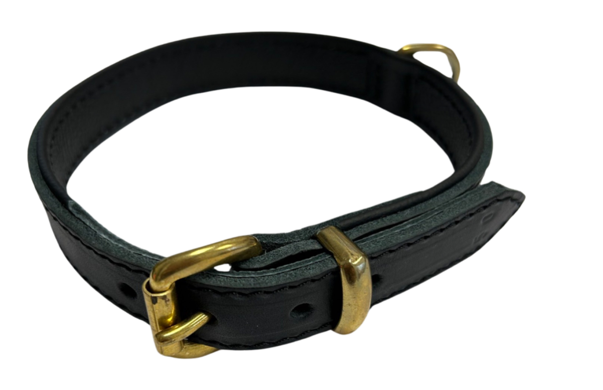 Softlederhalsband, schwarz m. Nappaleder gef. + Messingschnalle - Halsband_schwarz_50cm_schmal