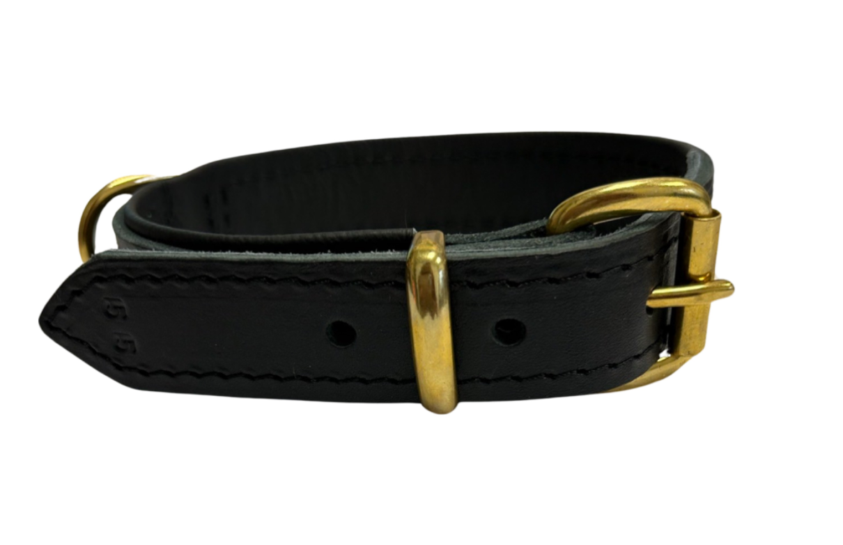 Softlederhalsband, schwarz m. Nappaleder gef. + Messingschnalle - Halsband_schwarz_55cm