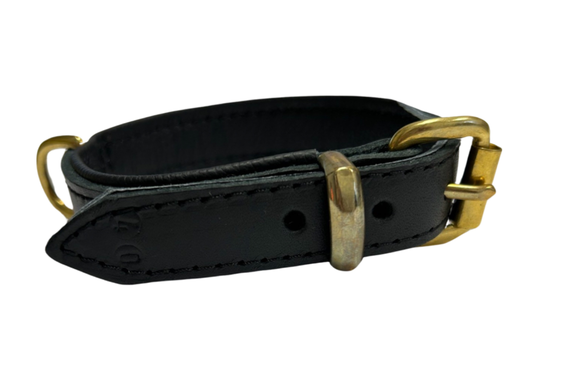 Softlederhalsband, schwarz m. Nappaleder gef. + Messingschnalle - Halsband_schwarz_40cm_breit