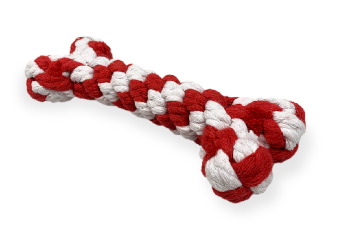 Lucky-Pet DENTA Baumwoll-Spielzeug Knochen - DENTAL_Knochen_rot_weiß
