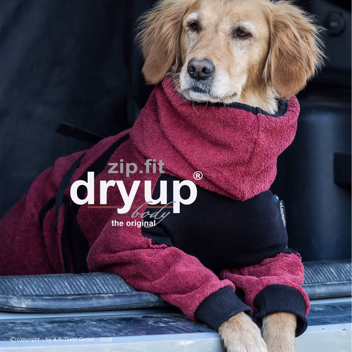 DRYUP BODY zipfit Hundebademantel mit Beinen - BORDEAUX - DRYUP-BODY-zip.fit-bordeaux