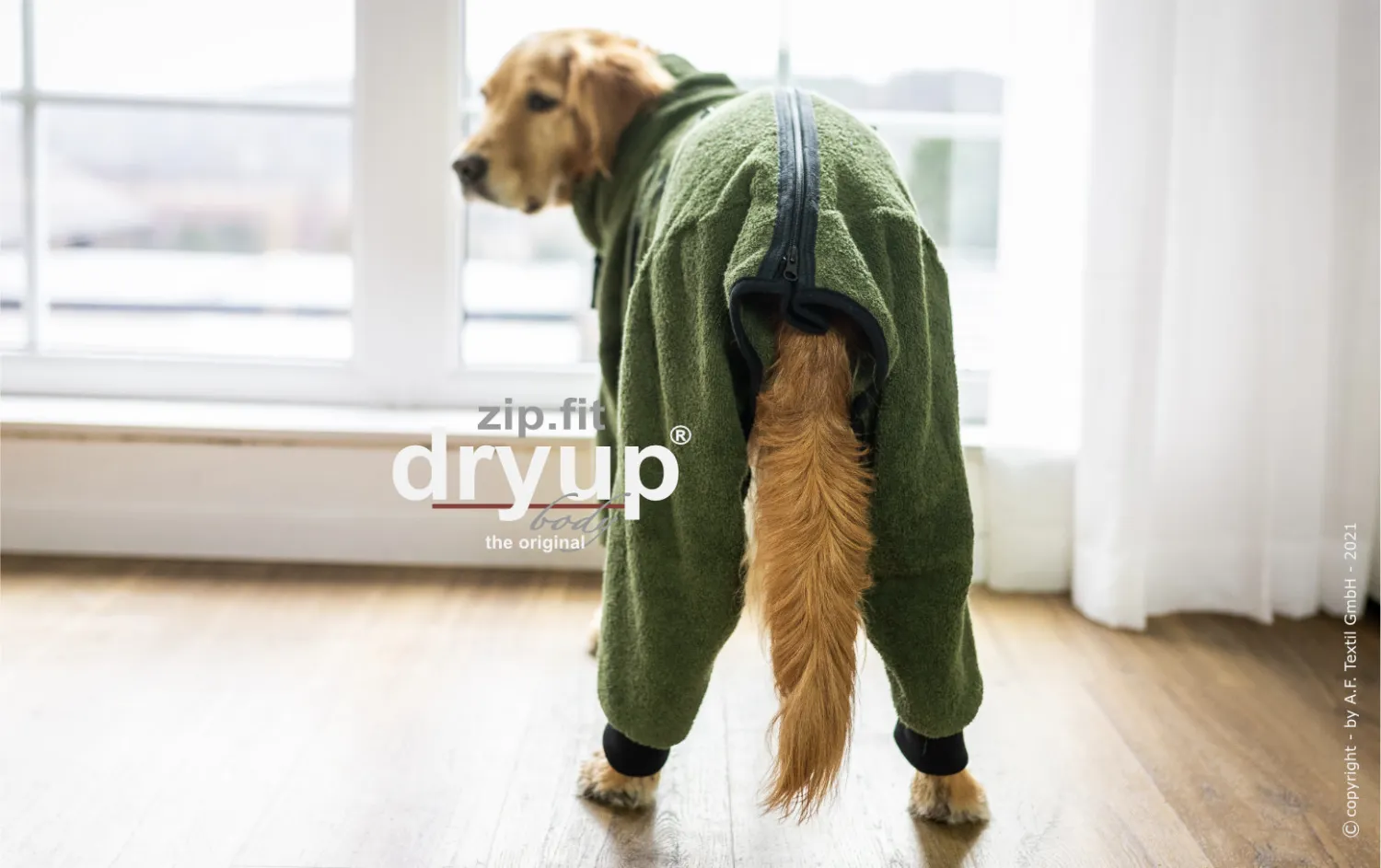 DRYUP BODY zipfit Hundebademantel mit Beinen - MOOS - DRYUP-BODY-zip.fit-moos-hinten