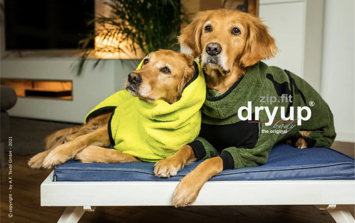 DRYUP BODY zipfit Hundebademantel mit Beinen - MOOS - DRYUP-BODY-zip.fit-moos