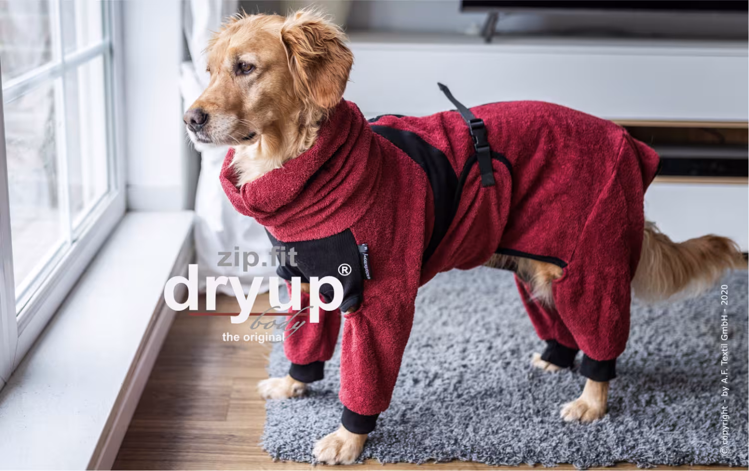 DRYUP BODY zipfit Hundebademantel mit Beinen - BORDEAUX - DRYUP-BODY-zip.fit-bordeaux