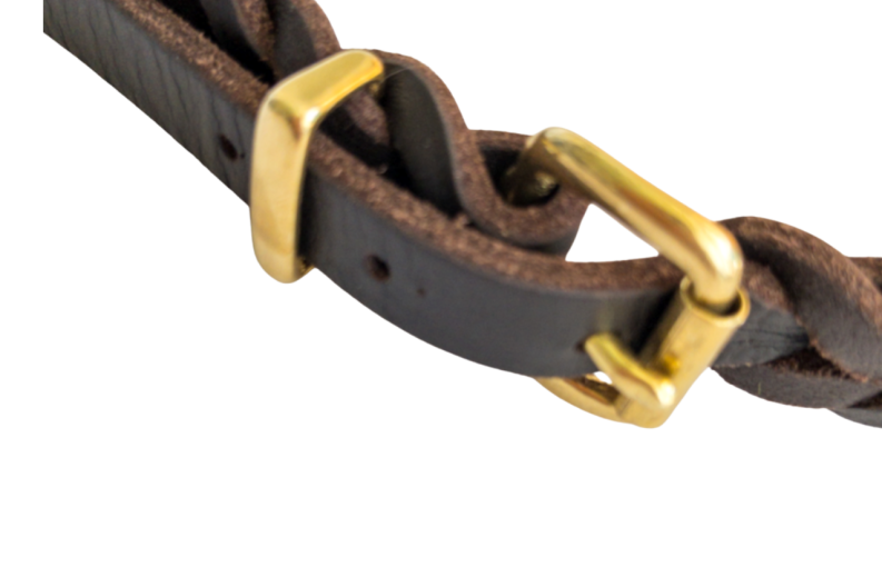 geflochtenes Fettleder-Hunde-Halsband Messing-Schnalle